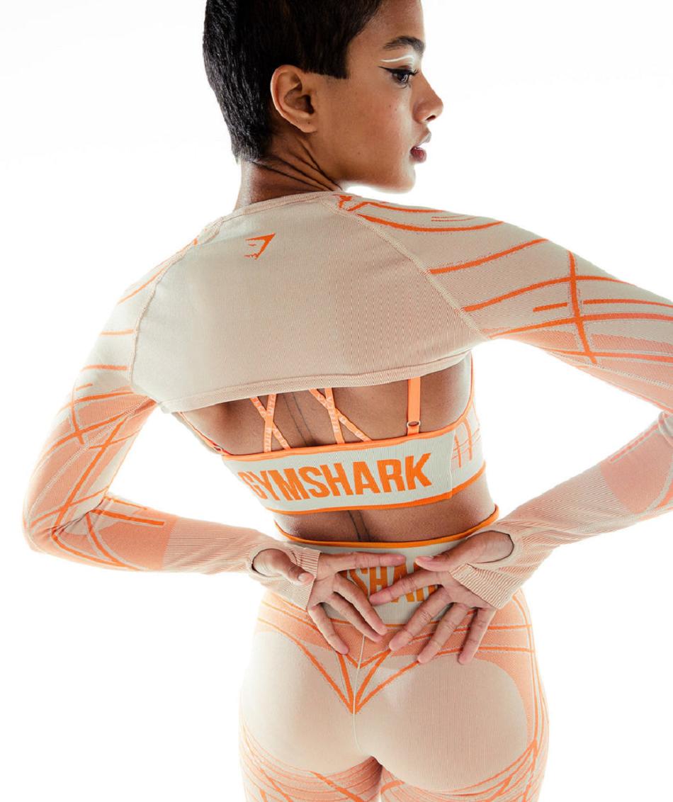 Long Sleeve Gymshark Wtflex Linear Seamless Mujer Gris Naranjas Blancas | CO 2311SGL